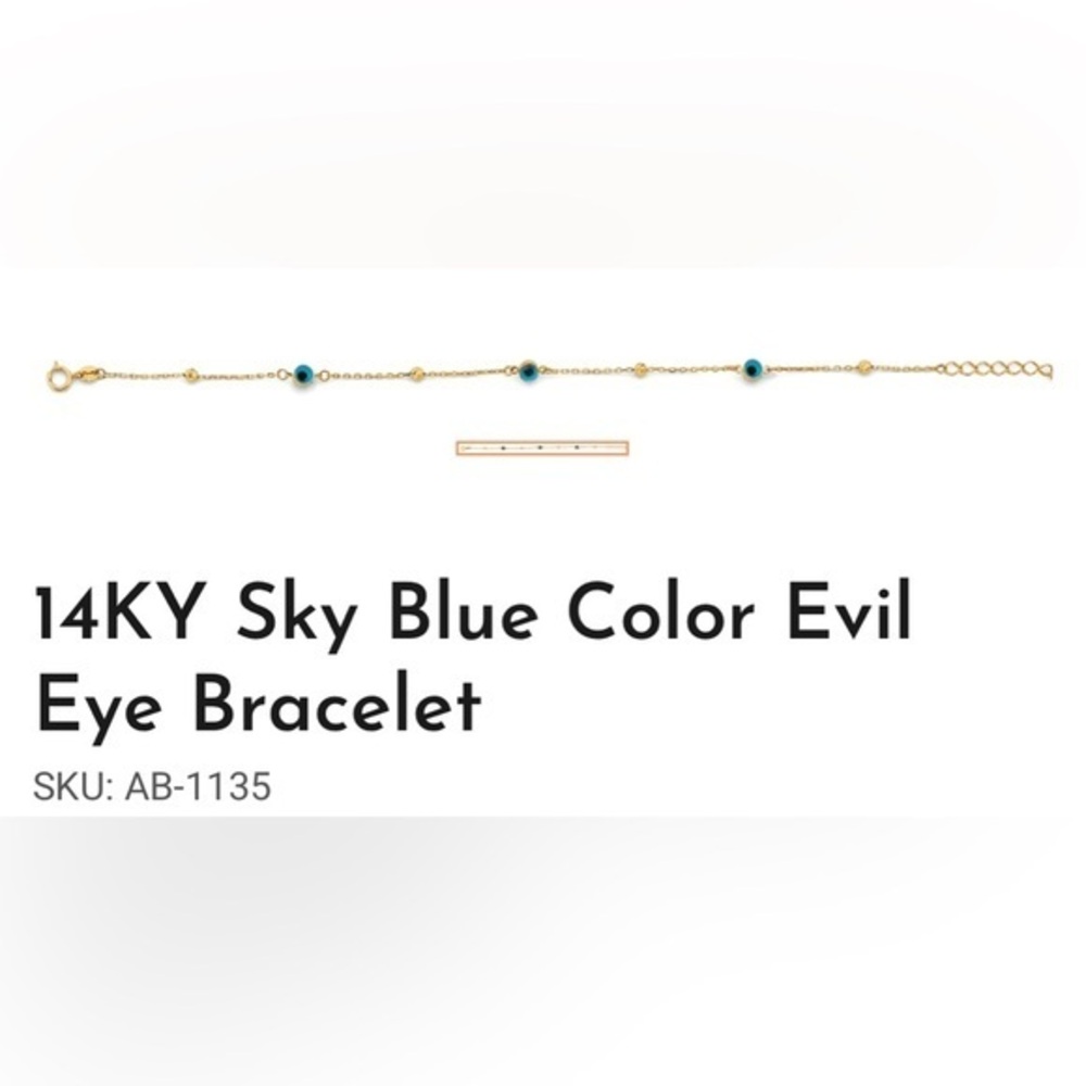 New 14K Yellow gold Sky Blue Color Evil Eye Bracelet